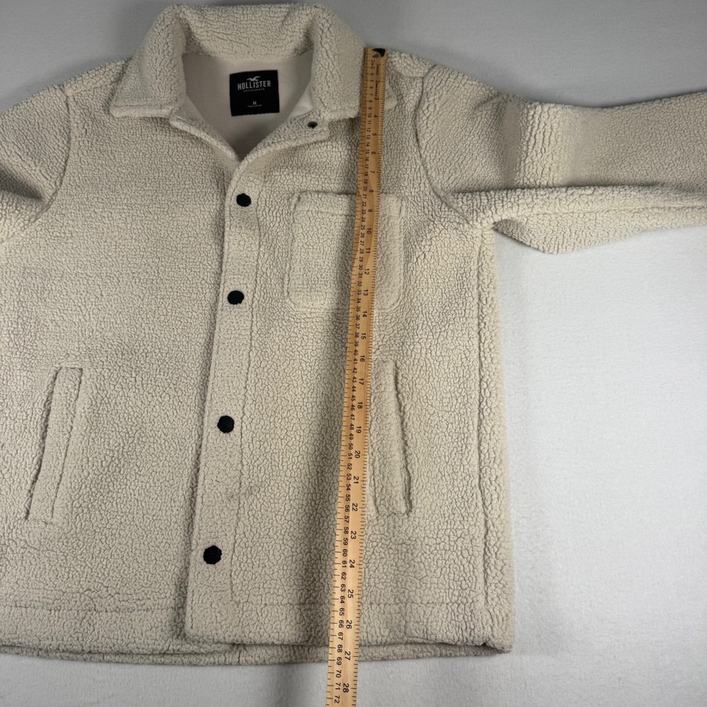 Hollister Sherpa Fleece Teddy Shacket Ivory Button Front Men M Preppy Y2K School - Picture 5 of 7